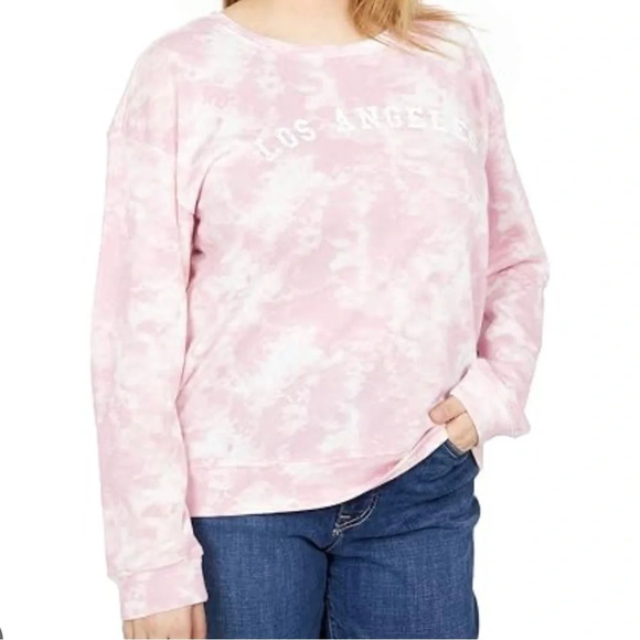 BOBEAU Tie Light Dye Pink “Los Angeles” Pullover Sweatshirt 1X BNWT - Picture 3 of 6